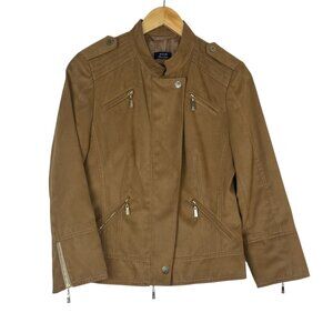 Basler Black Label Tan Moto Jacket Size 34 (US 4) Camel Gold Casual Zipper